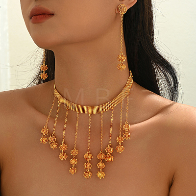 Alloy Floral Long Tassel Necklace & Earrings Set for Weddings and Formal Events DR5549-1