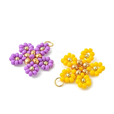 Beaded Flower Charms PALLOY-MZ01347-1