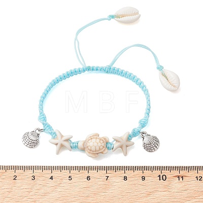 Adjustable Synthetic Turquoise & Natural Mixed Cowrie Shell & Alloy Charm Bracelets for Women BJEW-JB13548-1