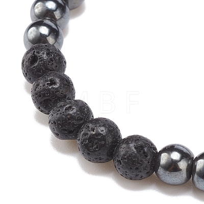 Natural Lava Rock & Synthetic Hematite Stretch Bracelet BJEW-JB08472-01-1