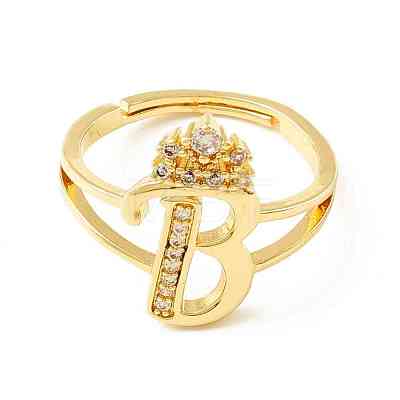 Clear Cubic Zirconia Initial Letter with Crown Adjustable Ring RJEW-M139-17B-1
