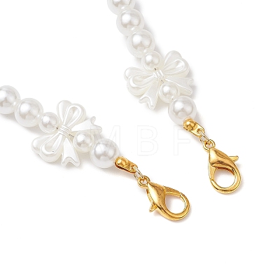 ABS Plastic Imitation Pearl Round & Bowknot White Beaded Purse Chains HJEW-BA00140-1