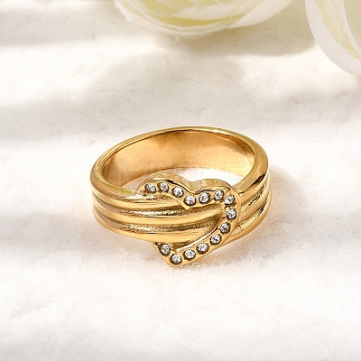 304 Stainless Steel Micro Pave Cubic Zirconia Finger Rings for Women RJEW-K316-06G-1
