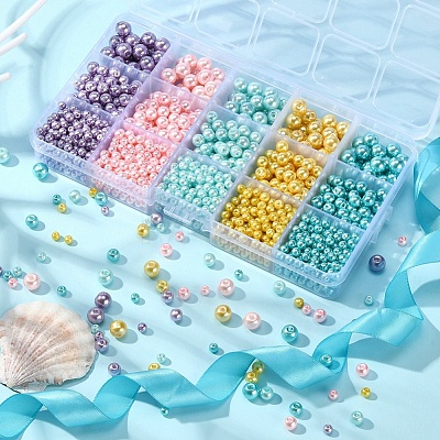 3300Pcs 15 Style Baking Painted Pearlized Glass Pearl Bead HY-YW0001-05-1