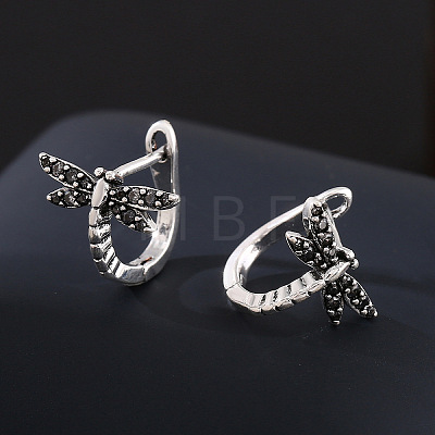 Brass Micro Pave Cubic Zirconia Dragonfly Hoop Earrings for Women WG01AB9-02-1