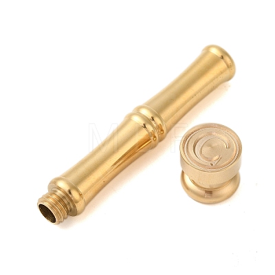 Golden Tone Brass Wax Seal Stamp Head with Bamboo Stick Shaped Handle STAM-K001-05G-C-1