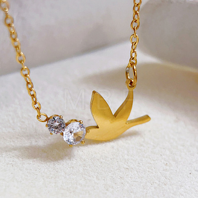 201 Stainless Steel Crystal Rhinestone Bird Pendant Necklaces for Women WG9DEBA-01-1