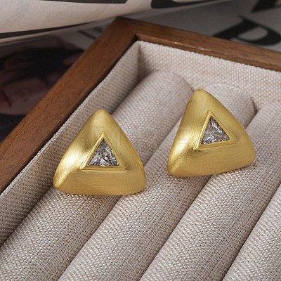 Triangle Brass Drawbench Stud Earring EJEW-L288-007G-1