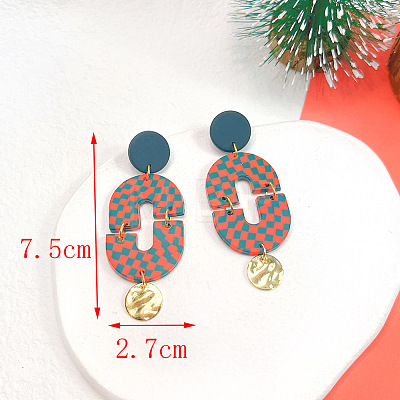 Christmas Polymer Clay & Brass Dangle Stud Earrings FS-WGF7104-01-1