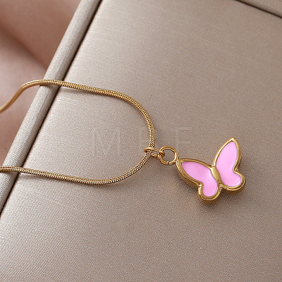 Vintage 304 Stainless Steel Enamel Butterfly Pendant Necklaces for Women YX3254-1