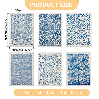 BENECREAT 6 Sheets 6 Styles Paper Ceramic Decals AJEW-BC0007-19A-1