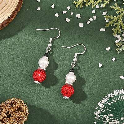 Christmas Handmade Polymer Clay Rhinestone Dangle Earrings EJEW-JE07518-1