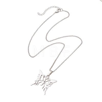2Pcs 2 Styles 201 Stainless Steel Butterfly & Dragonfly Pendant 304 Stainless Steel Pea Chain Necklaces for Women NJEW-JN05998-1