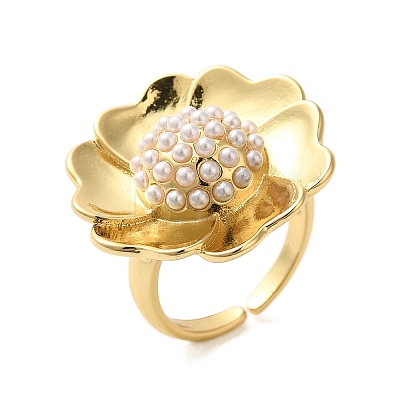 Flower Brass Open Cuff Rings RJEW-A046-06G-1