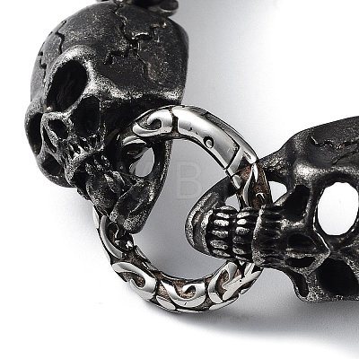 304 Stainless Steel Skull Head Herringbone Chains Bracelets for Men & Women BJEW-D031-29B-1