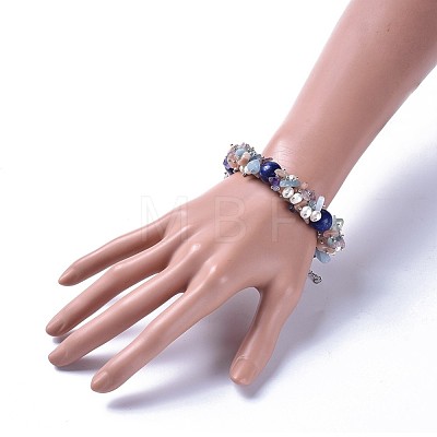Natural Mixed Stone and Lapis Lazuli(Dyed) Beads Bracelets BJEW-JB04163-02-1