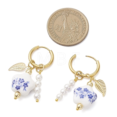 Brass Flower with Leaf Hoop Earrings EJEW-JE06745-1