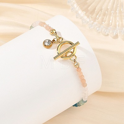 Gradient Natural Mixed Stone Faceted Round Beaded Bracelets BJEW-JB14398-01-1
