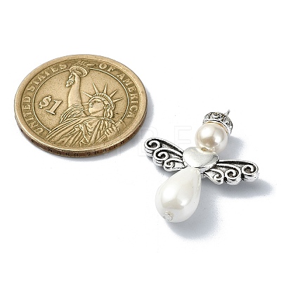 Shell Pearl Pendants with Tibetan Style Alloy Wings PALLOY-TA00102-1