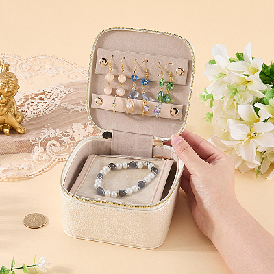 Portable Travel PU Leather Jewelry Storage Zipper Boxes with Handle CON-WH20005-28A-1