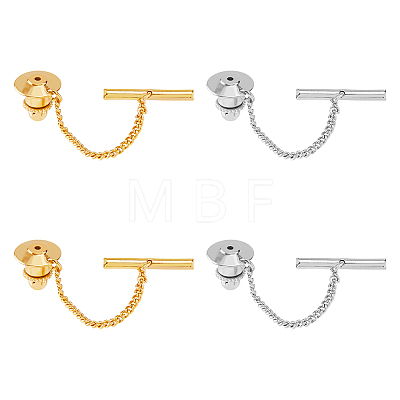 4Pcs 2 Colors Men's Brass Tie Tack Clutch with Chain KK-FH0007-42-1
