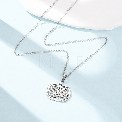 Halloween 304 Stainless Steel Hollow Floral Pumpkin Pendant Cable Chain Necklaces for Men Women NJEW-K308-09P-1