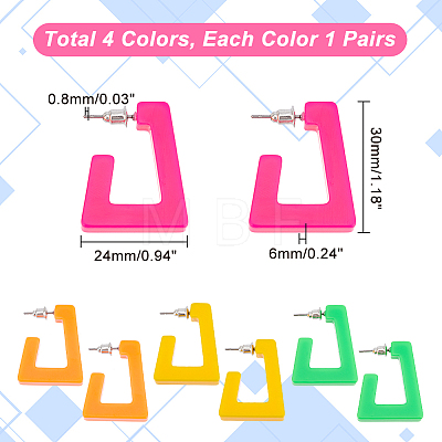   4 Pairs 4 Colors Acrylic Trapezoid Stud Earrings with 304 Stainless Steel Pins EJEW-PH0001-14-1