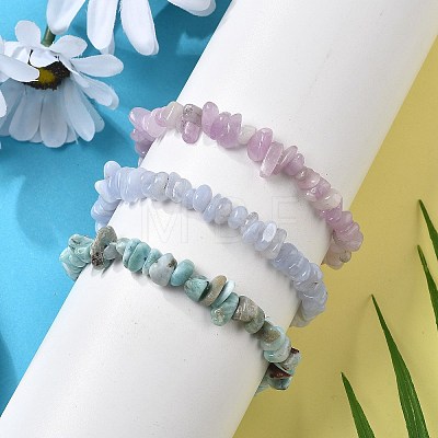 Chips Natural Larimar & Blue Lace Agate & Kunzite Beaded Stretch Bracelets Sets BJEW-JB05332-01-1
