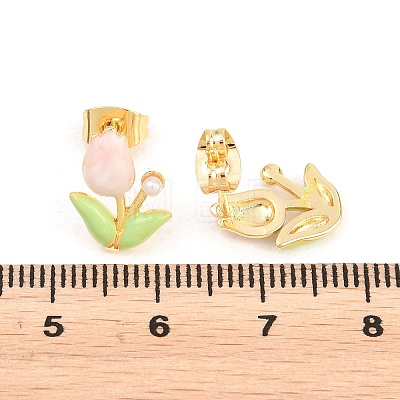Flower Brass Enamel Stud Earrings LS-EJEW-T051-08B-1