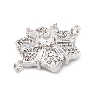 Brass Clear Cubic Zirconia Connector Snowflake Connector Charms KK-L229-079P-02-1