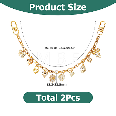 2Pcs Alloy Bowknot Heart Pendant 304 Stainless Steel Oval Link Bag Decorative Bags HJEW-HS00107-1