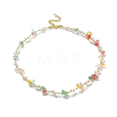 Vacuum Plating Natural & Synthetic Mixed Gemstone Chips & Plastic Pearl Beaded Necklace NJEW-B094-04G-1