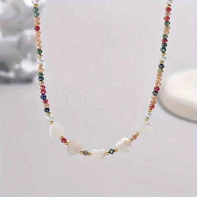 Heart Natural White Shell & Colorful Faceted Rondelle Glass Beaded Necklaces for Women BI2197-1