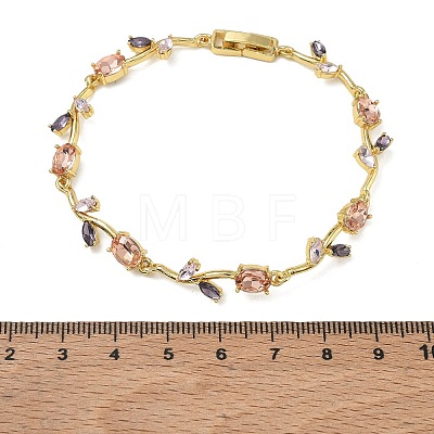 Brass Glass Flower Link Chain Bracelets KK-CBA7DFA-01G-03-1