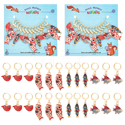 12Pcs 4 Style Fish Theme Locking Stitch Markers HJEW-PH01599-1