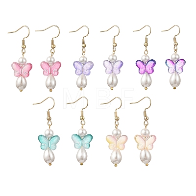 Glass & Shell Pearl & 304 Stainless Steel Dangle Earrings EJEW-JE07363-1