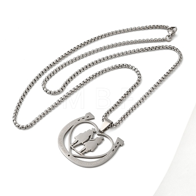 Non-Tarnish Horse Shoes with Couple 304 Stainless Steel Pendant Necklaces for Women and Men NJEW-F324-04P-1