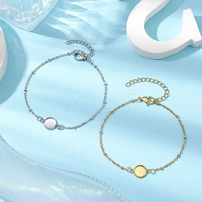 2Pcs 2 Colors 304 Stainless Steel Round Cabochon Setting Bracelets BJEW-JB11092-1