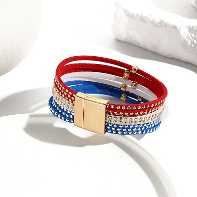 American Flag Style Red Blue White Imitation Leather Cord Bracelet PW-WG35B3F-01-1