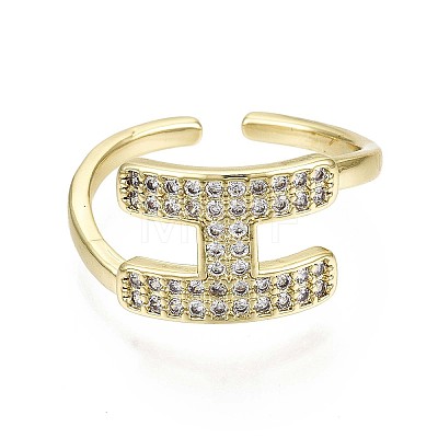 Brass Micro Pave Clear Cubic Zirconia Cuff Rings RJEW-S044-114-NF-1