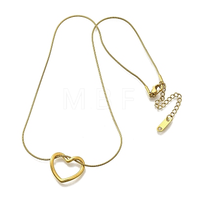 201 Stainless Steel Hollow Heart Pendant Snake Chain Necklaces for Women NJEW-B124-03G-1