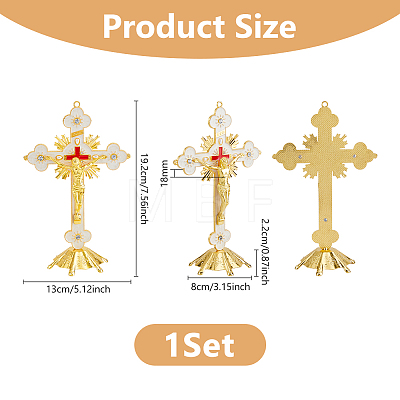 Religion Alloy Enamel Crucifix Cross Statue Display Decorations DJEW-WH0043-105C-1