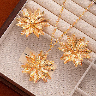 Flower Alloy Pendant Necklaces & Stud Earrings Sets FS-WGA42C5-08-1