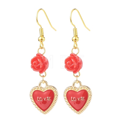 3 Pairs 3 Style Red Alloy Enamel Charms & Rose Beaded Dangle Earrings EJEW-JE05031-03-1