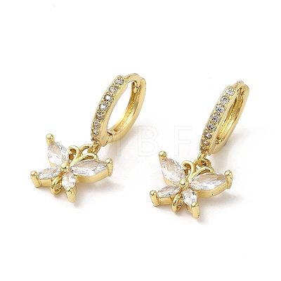Rack Plating Brass Butterfly Dangle Stud Earrings with Cubic Zirconia EJEW-D061-59G-1