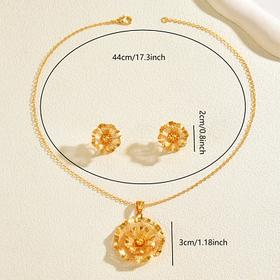 Hollow Brass Flower Stud Earrings & Pendant Necklaces Sets for Women MA5194-1