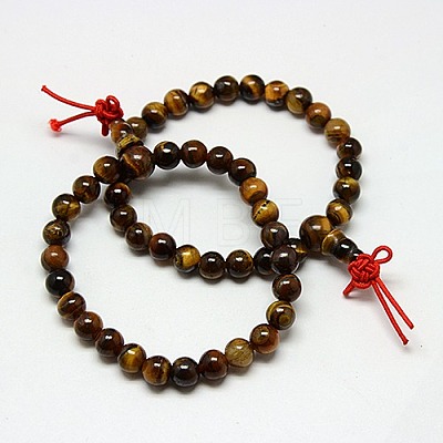 Buddhist Jewelry Mala Beads Bracelets Natural Tiger Eye Stretch Bracelets X-BJEW-M007-6mm-01A-1