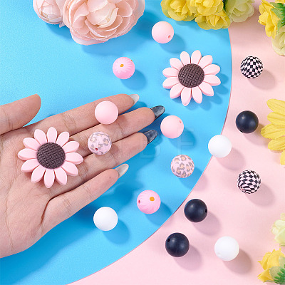 1Bag Sunflower & Round Silicone Focal Beads SIL-TA0003-42-1