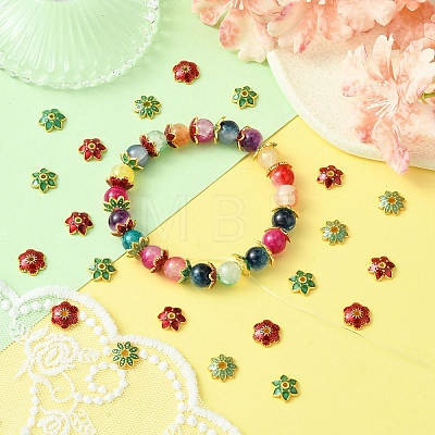 40Pcs 4 Styles Alloy Enamel Beads Caps ENAM-YW0003-97-1