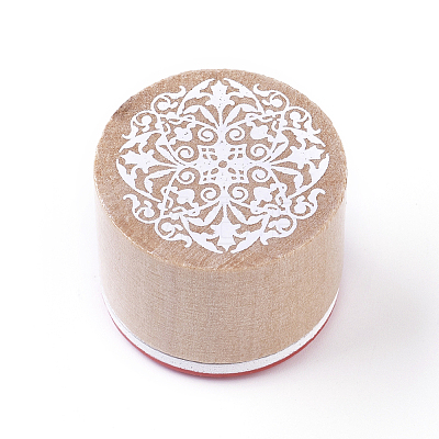 Floral Pattern Wooden Rubber Stamp AJEW-WH0109-97C-1